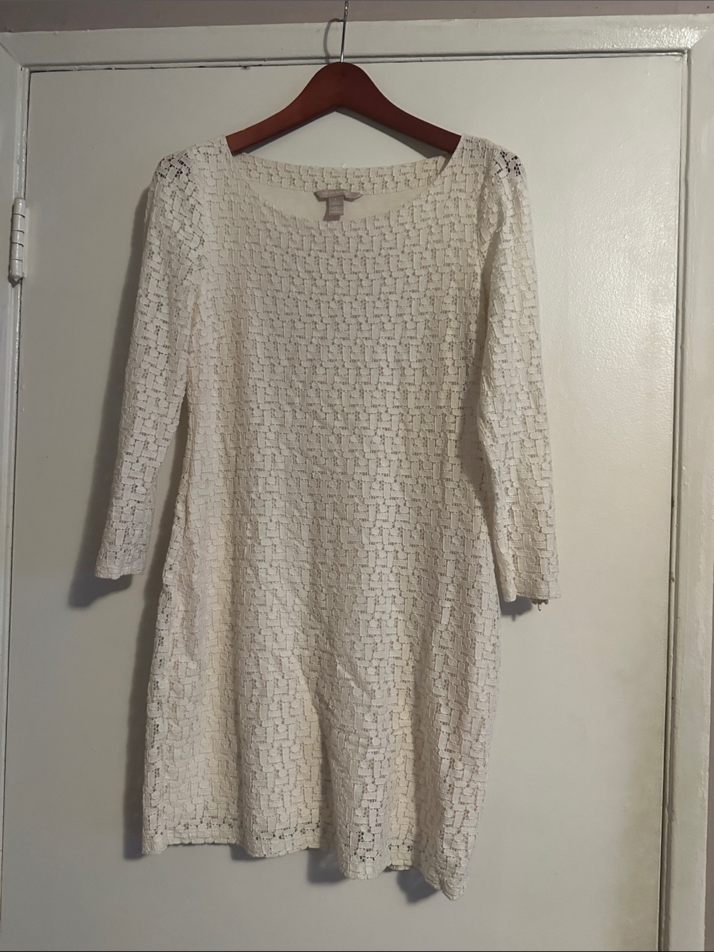 Banana Republic Cream Lace Long-Sleeve Shift Dress